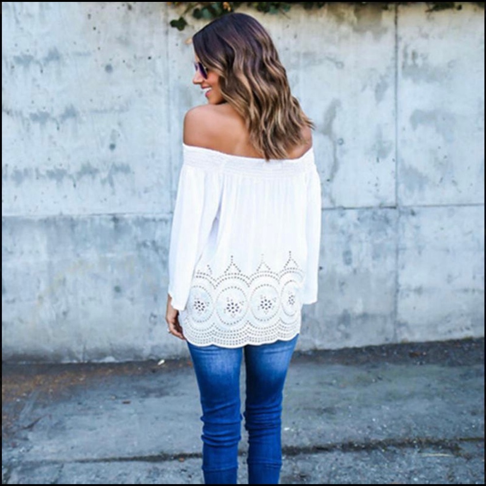 🌟SALE🌟White off the shoulder laser cut top - Picture 3 of 4